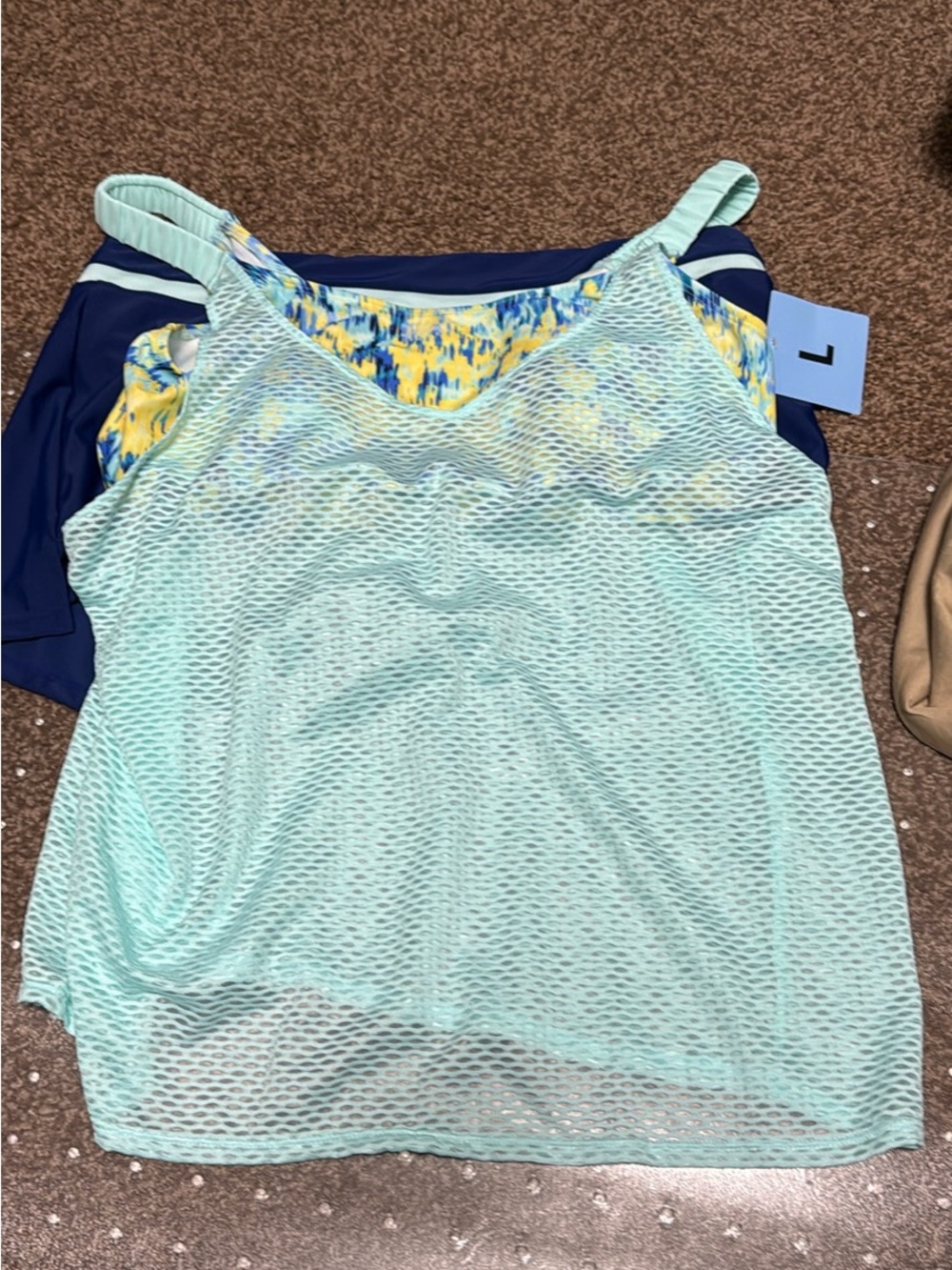 Light Mint Mesh Tank Swim Cover-Up with Yellow/Blue Pattern A-3